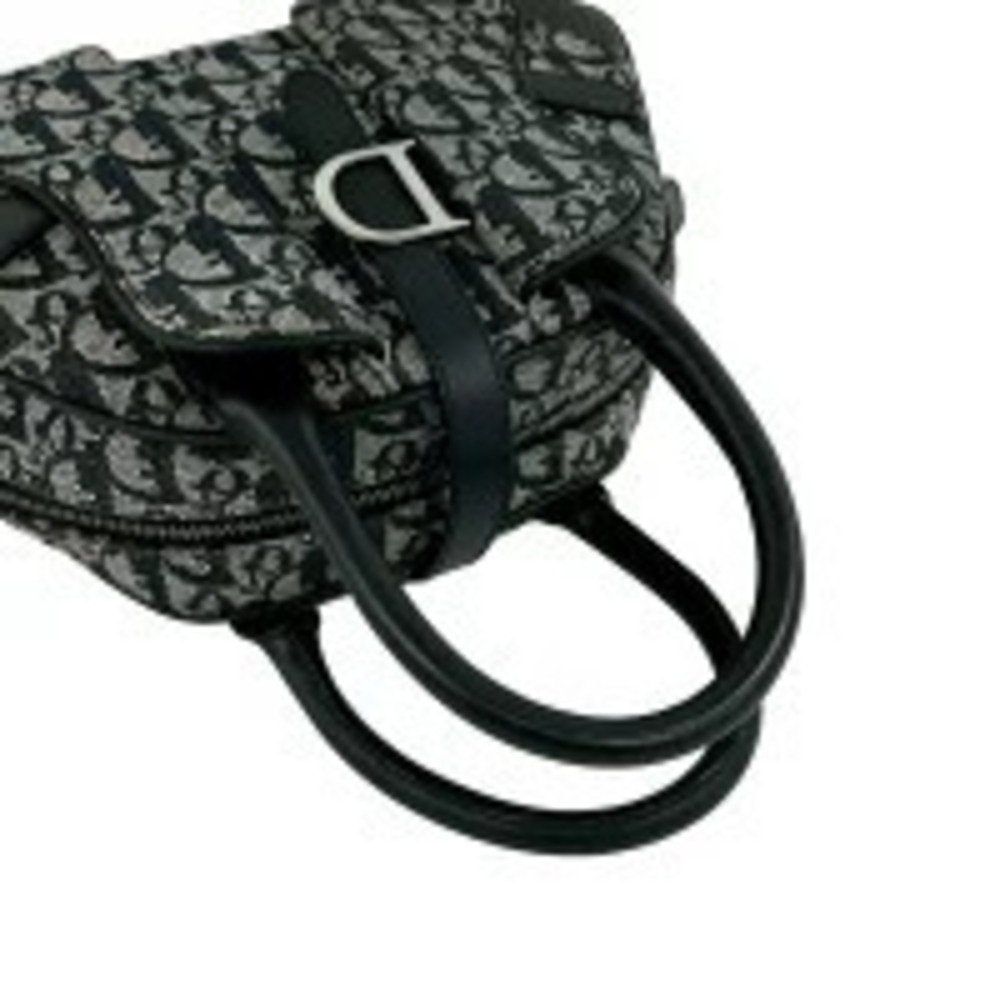 Christian Dior Double Saddle Bag Trotter Canvas Leather Handbag Black - Picture 4 of 10